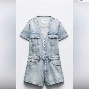 Zara Light Blue Denim Jumpsuit